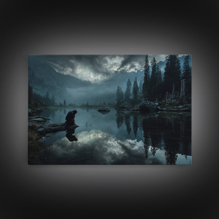 The Mirror Lake Of Lost Constellations, Landscape Wall Art, Macabre Wall Art, Framed Canvas Print, Halloween Wall Decor, Gothic Home Decor