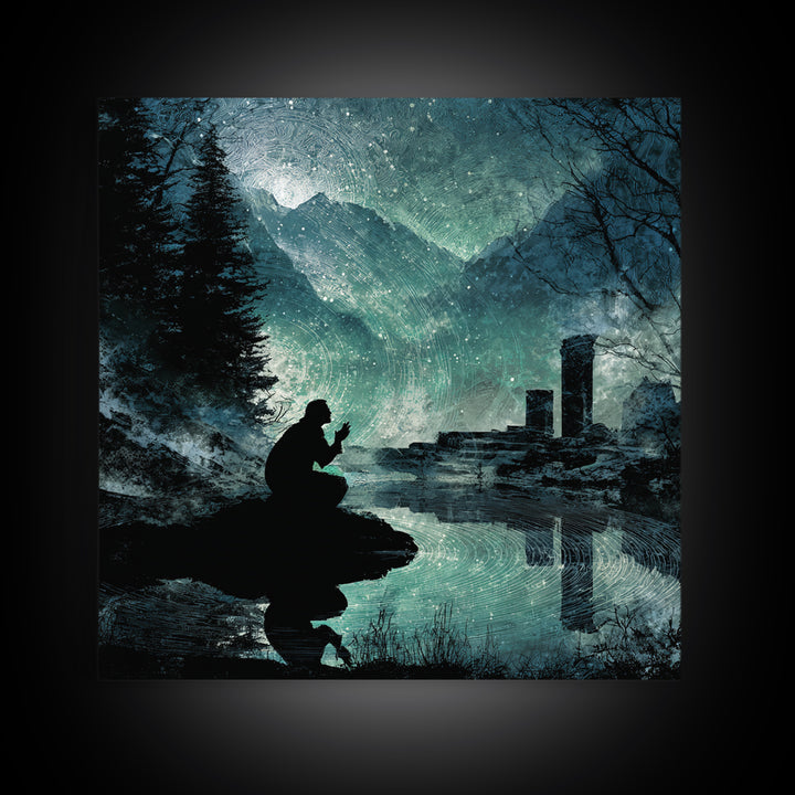 The Mirror Lake Of Lost Constellations, Square Wall Art, Dark Halloween Decor, Canvas Print, Halloween Wall Decor, Gothic Home Decor