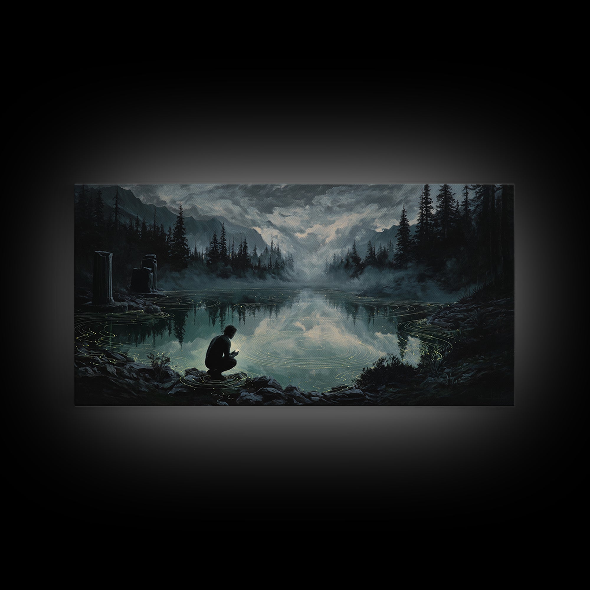 The Mirror Lake Of Lost Constellations, Wide Panoramic Art, Macabre Wall Art, Canvas Print, Halloween Wall Decor, Gothic Home Decor