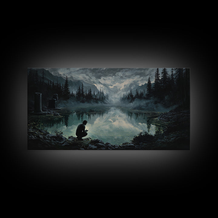 The Mirror Lake Of Lost Constellations, Wide Panoramic Art, Macabre Wall Art, Canvas Print, Halloween Wall Decor, Gothic Home Decor