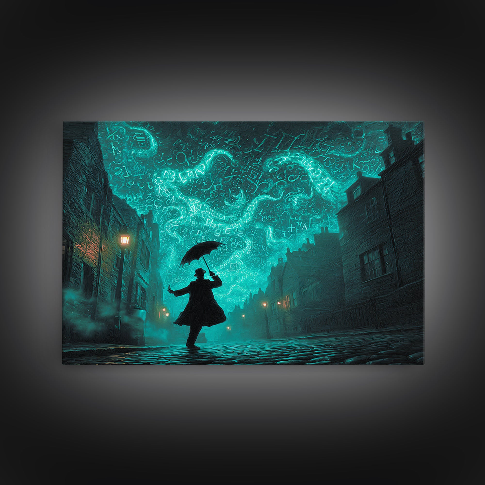 The Umbrella Of The Outer Rain, Landscape Wall Art, Cosmic Horror Wall Art, Framed Canvas Print, Halloween Wall Decor, Gothic Home Decor