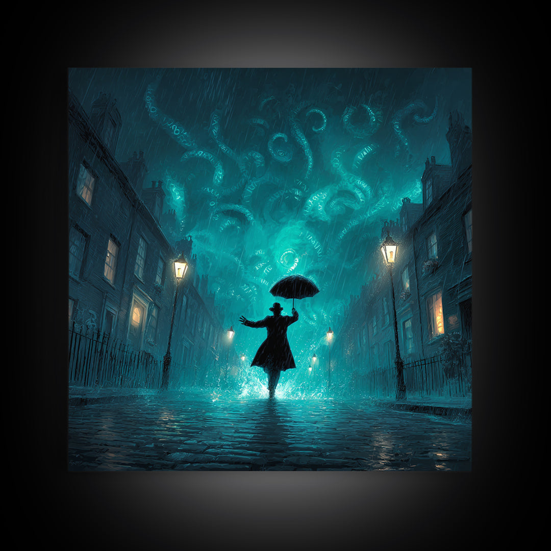 The Umbrella Of The Outer Rain, Square Wall Art, Cosmic Horror Wall Art, Framed Canvas Print, Halloween Wall Decor, Gothic Home Decor