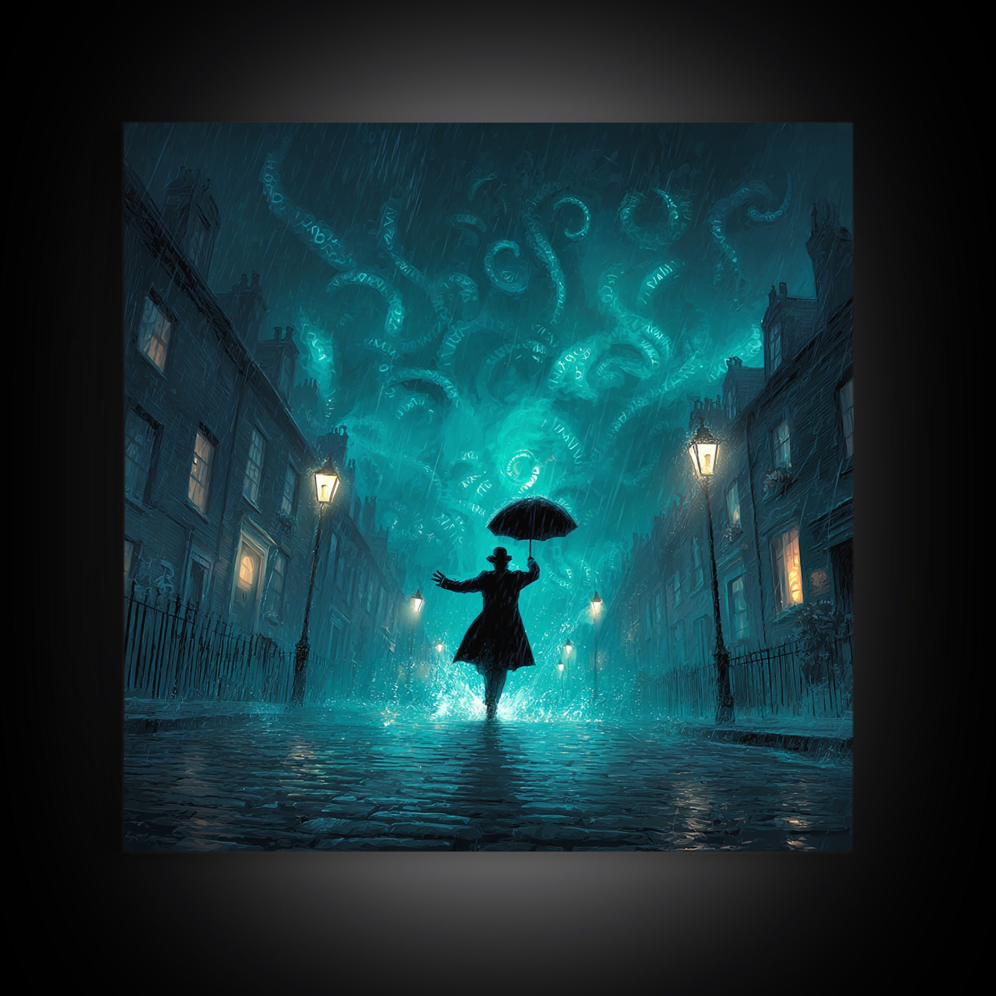 The Umbrella Of The Outer Rain, Square Wall Art, Cosmic Horror Wall Art, Framed Canvas Print, Halloween Wall Decor, Gothic Home Decor