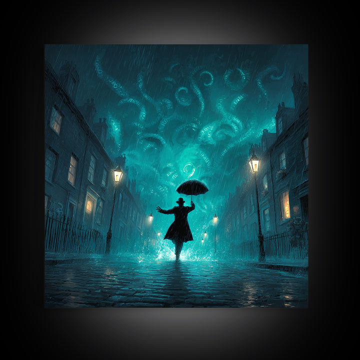 The Umbrella Of The Outer Rain, Square Wall Art, Cosmic Horror Wall Art, Framed Canvas Print, Halloween Wall Decor, Gothic Home Decor