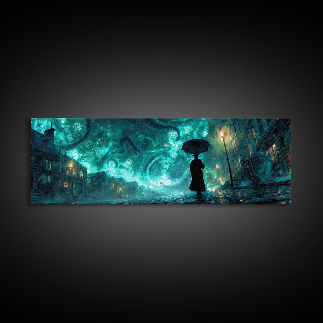 The Umbrella Of The Outer Rain, Extra Wide Wall Art, Spooky Home Decor, Canvas Print, Halloween Wall Decor, Gothic Home Decor