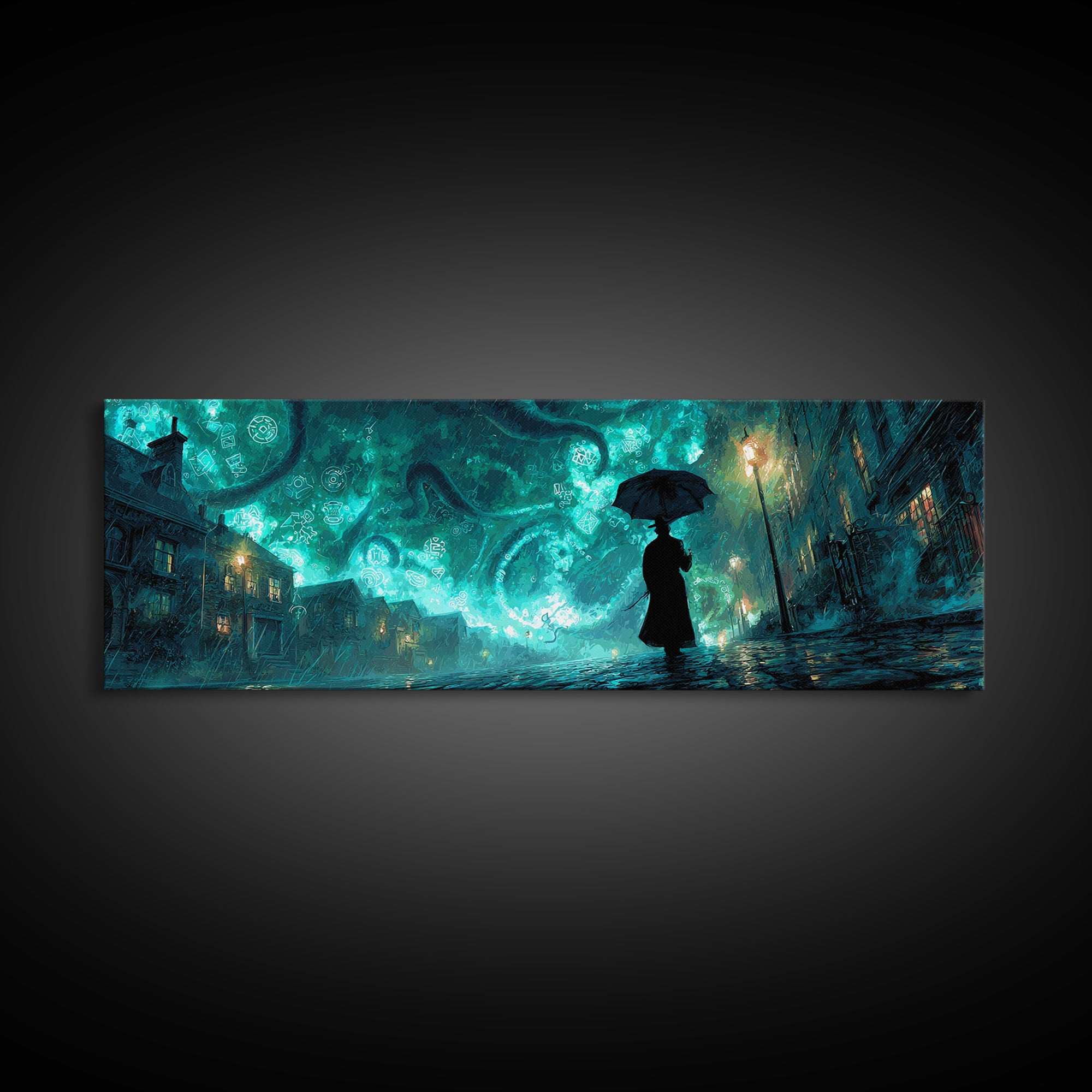 The Umbrella Of The Outer Rain, Extra Wide Wall Art, Spooky Home Decor, Canvas Print, Halloween Wall Decor, Gothic Home Decor