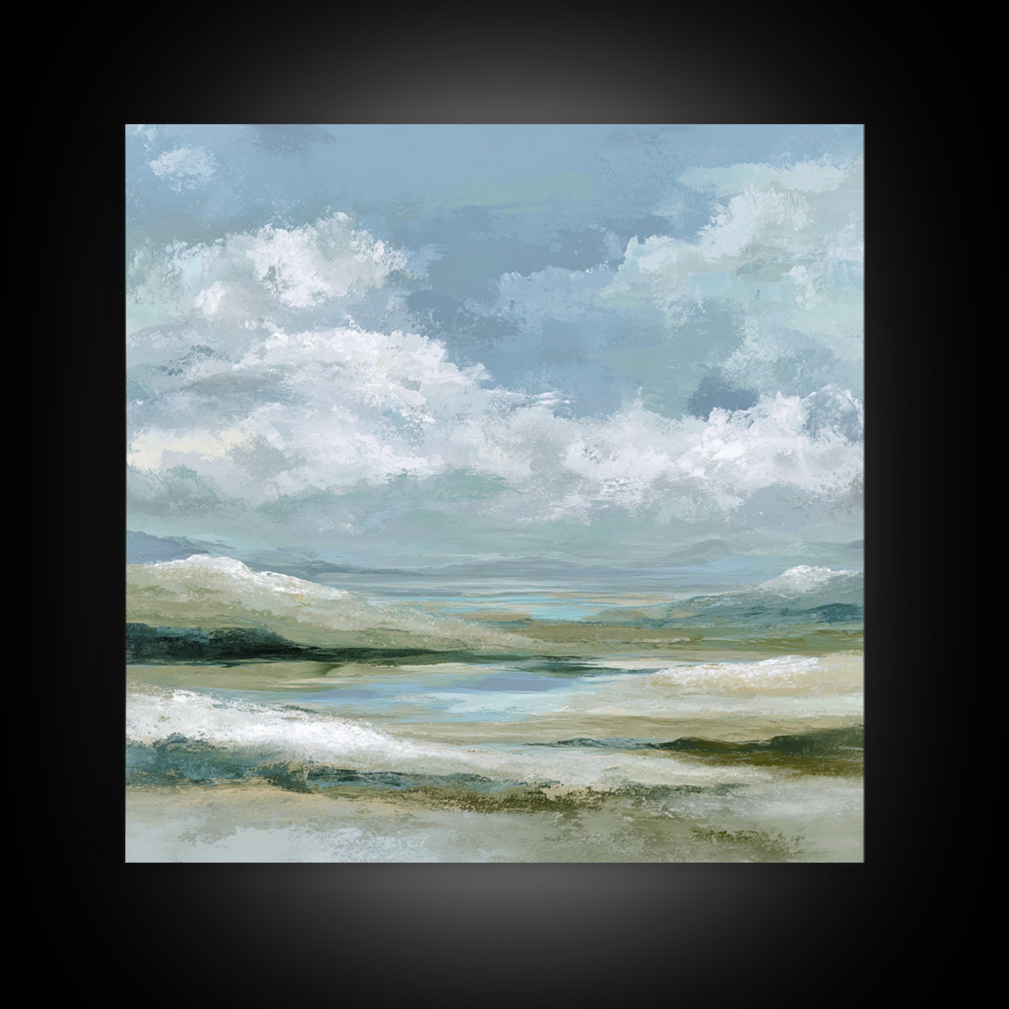 Gentle Mountain Landscape Framed Canvas Print, Dental Office Art, Medical Office Art, Office Decor, Watercolor Art, Calm, DOA-1x1-100