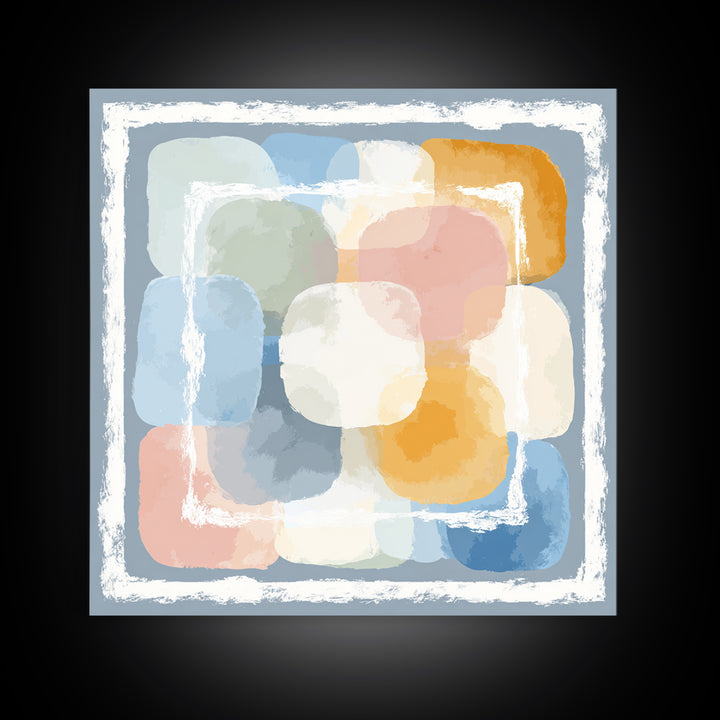 Simple Rainbow Pastel Shapes for Children Framed Canvas Print, Dental Office Art, Digital Artwork, Office Decor, Fine Art, Calm, DOA-1x1-21