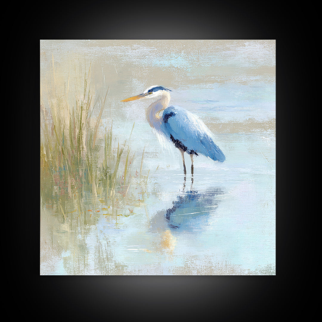 Blue Heron by Calm Marsh Water Canvas Print, Dental Office Art, Digital Print, Office Decor, Calm, Medical Office Decor, DOA-1x1-23