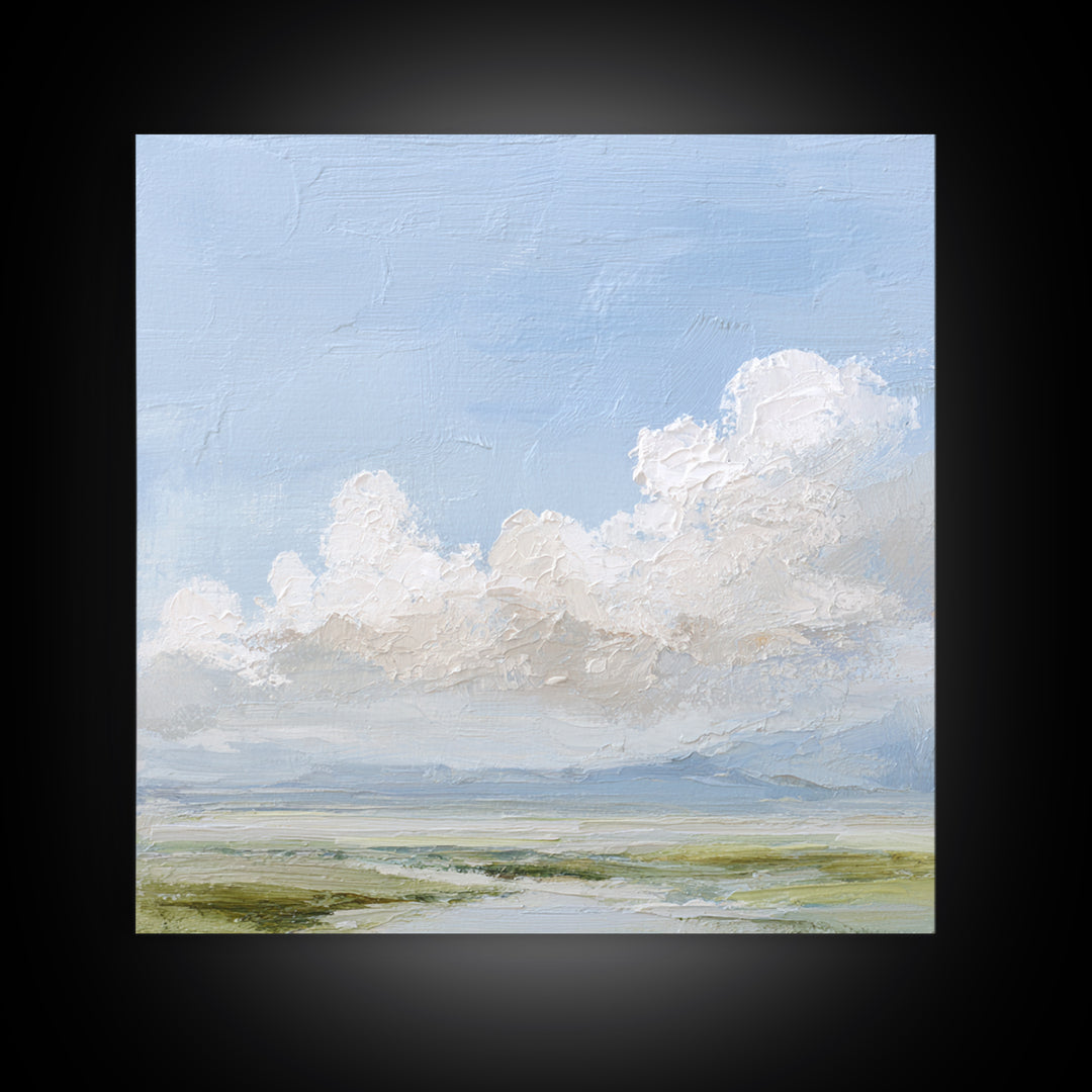 Peaceful Clouds over Open Meadow Framed Canvas Print, Dental Office Art, Dentistry Art, Office Decor, Fine Art, Calm, DOA-1x1-33