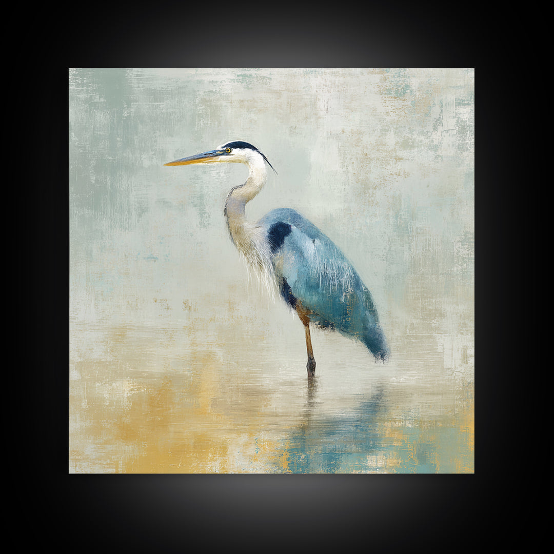 Blue Heron by Calm Marsh Water Framed Canvas Print, Dental Office Art, Motivational Poster, Office Decor, Fine Art, Calm, DOA-1x1-47