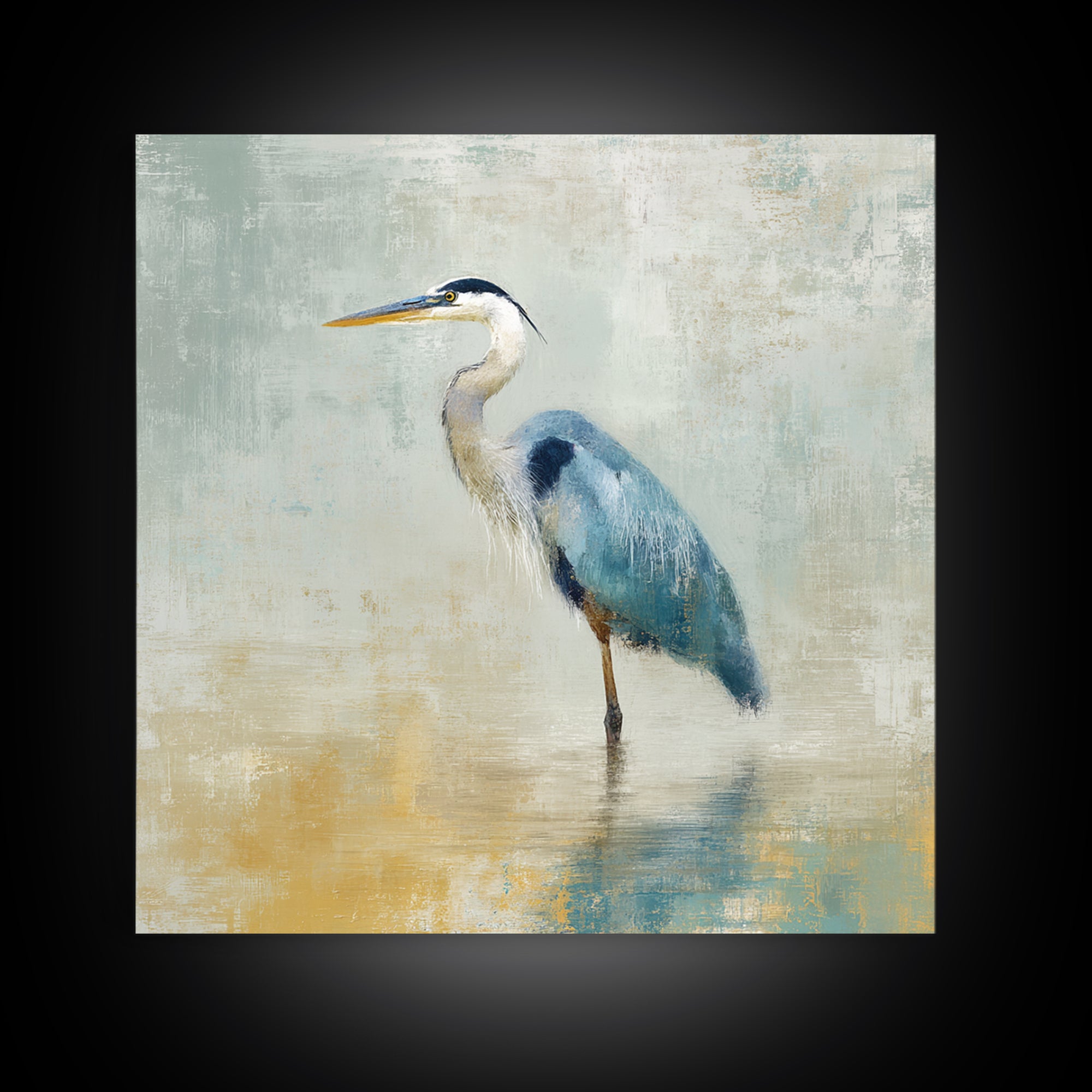 Blue Heron by Calm Marsh Water Framed Canvas Print, Dental Office Art, Motivational Poster, Office Decor, Fine Art, Calm, DOA-1x1-47