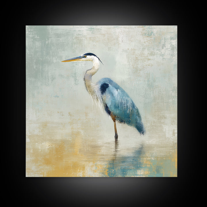 Blue Heron by Calm Marsh Water Framed Canvas Print, Dental Office Art, Motivational Poster, Office Decor, Fine Art, Calm, DOA-1x1-47