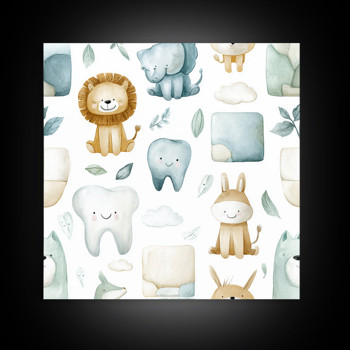 Cheerful Animal Dentist Themed Character Without Text Canvas Print, Dental Office Art, Medical Art, Office Decor, Calm, DOA-1x1-50