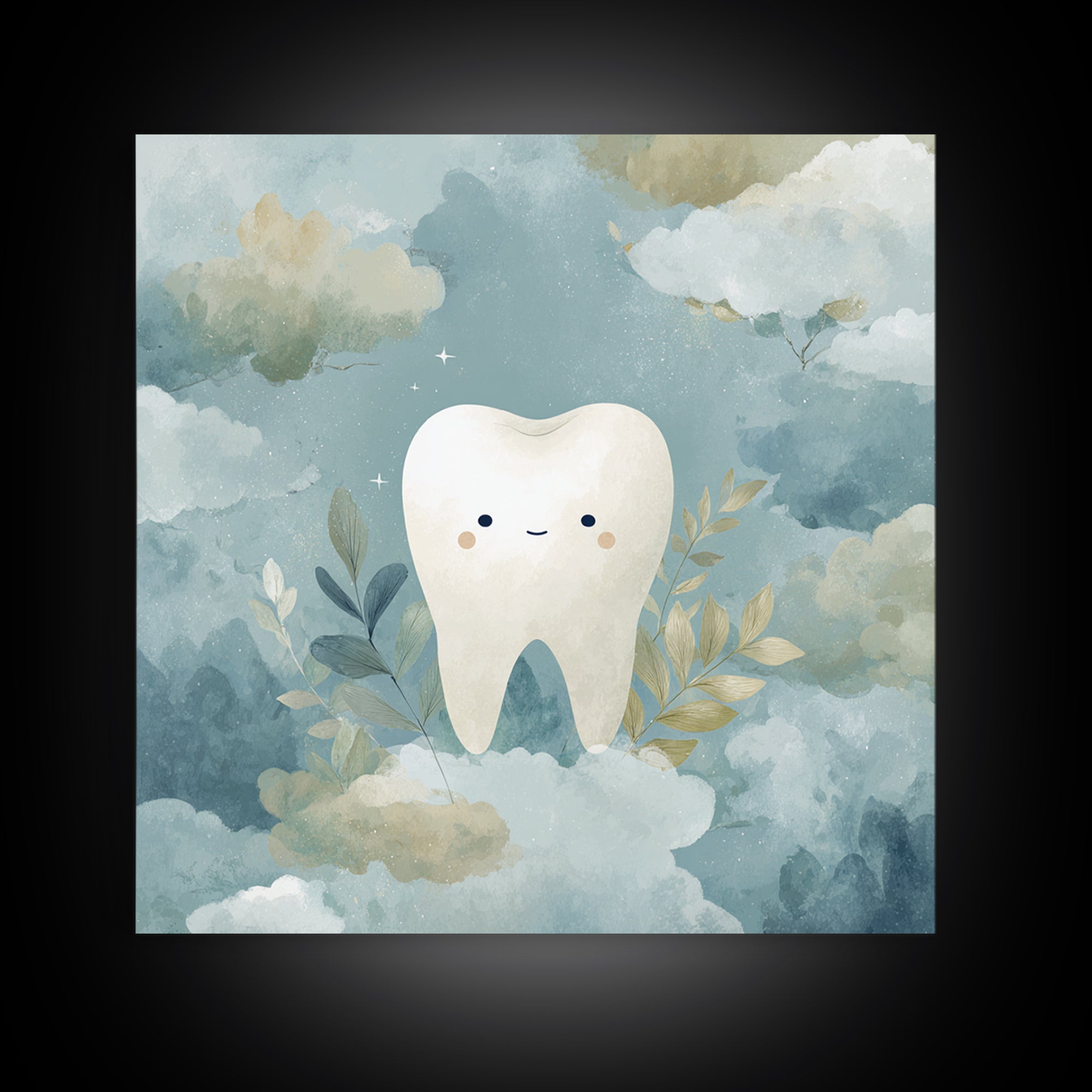 Playful Tooth Shaped Character Canvas Print, Dental Office Art, Medical Office Decor, Office Decor, Abstract Art, Calm, DOA-1x1-54