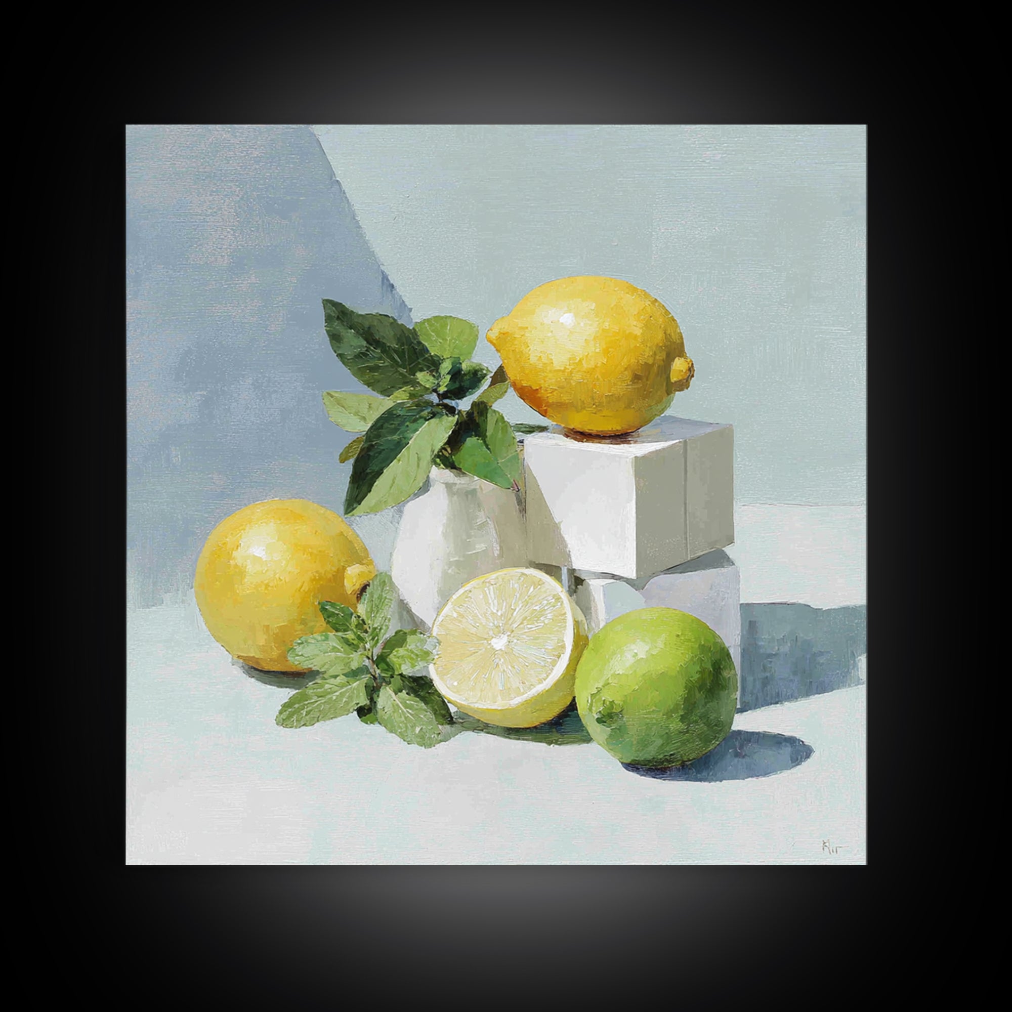 Fresh Citrus and Mint Still Life Canvas Print, Dental Office Art, Dental Hygienist, Office Decor, Watercolor Art, Calm, DOA-1x1-55