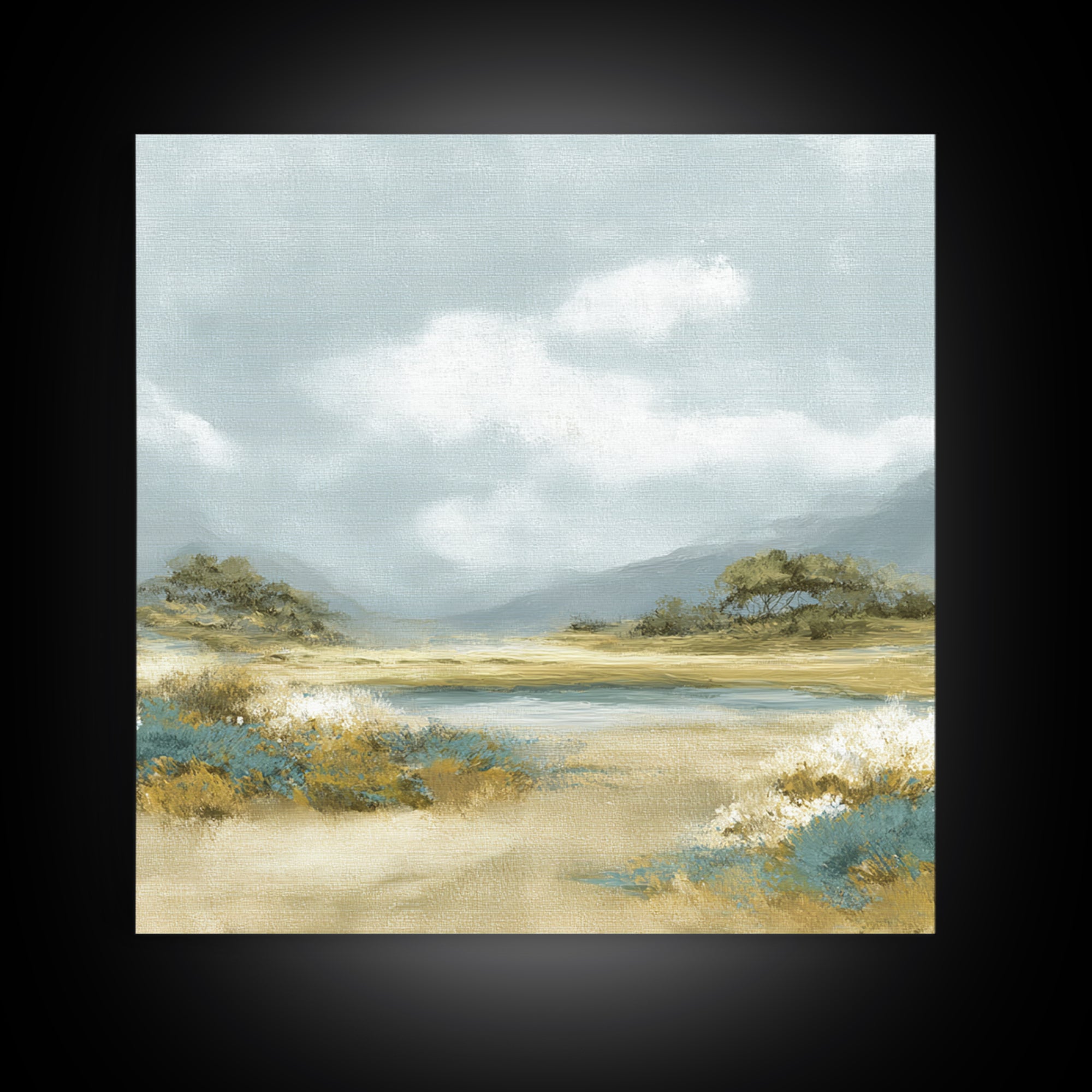 Peaceful Clouds over Open Meadow Framed Canvas Print, Dental Office Art, Dentistry Art, Office Decor, Fine Art, Calm, DOA-1x1-57