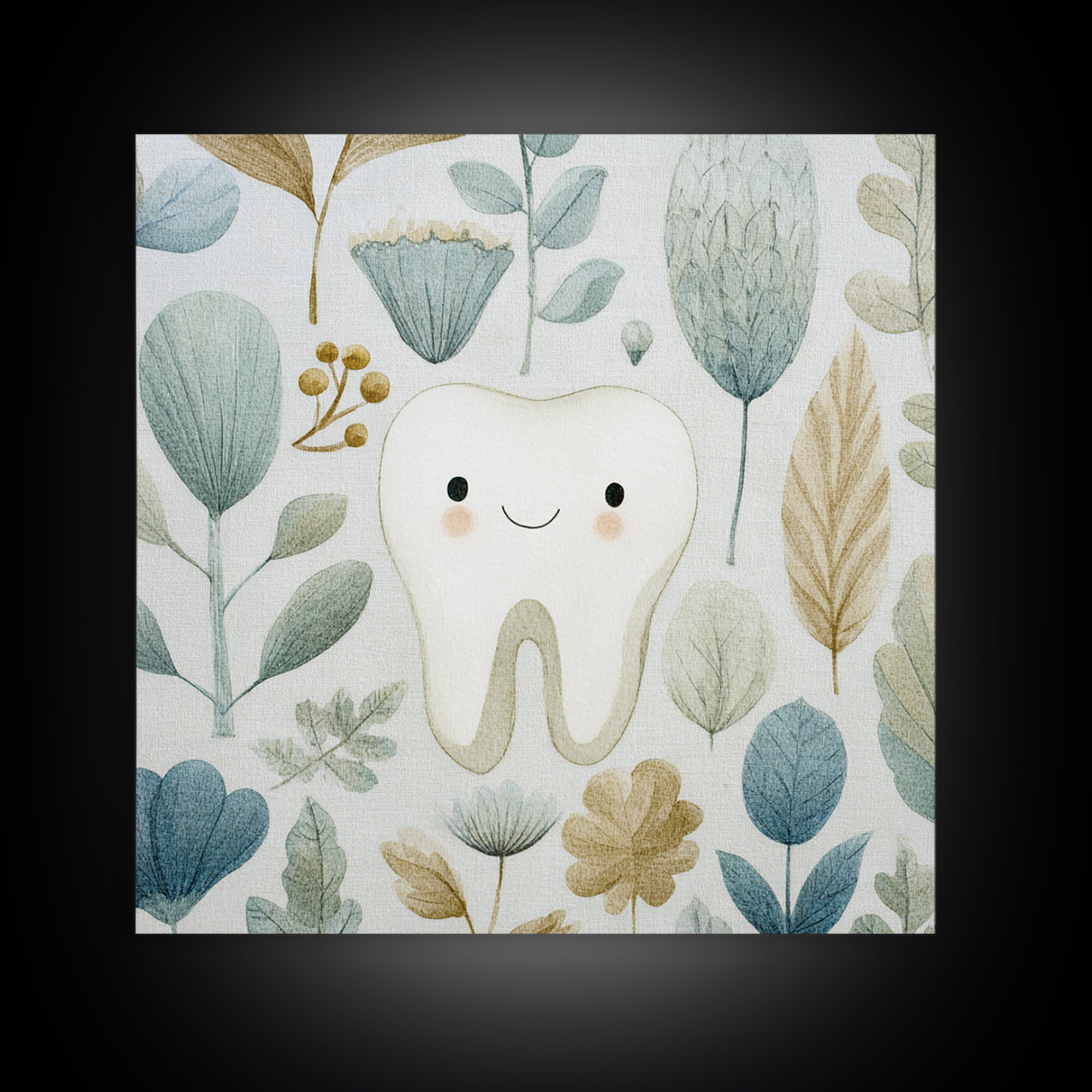 Playful Tooth Shaped Character Framed Canvas Print, Dental Office Art, Dental Wall Art, Office Decor, Abstract Art, Calm, DOA-1x1-6