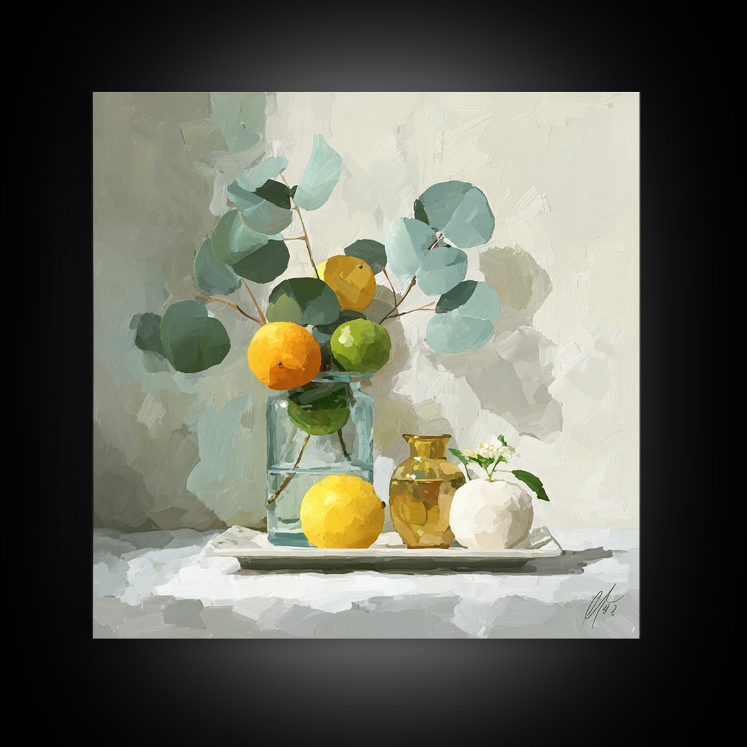 Fresh Citrus and Mint Still Life Framed Canvas Print, Dental Office Art, Unique Wall Art, Office Decor, Fine Art, Calm, DOA-1x1-7