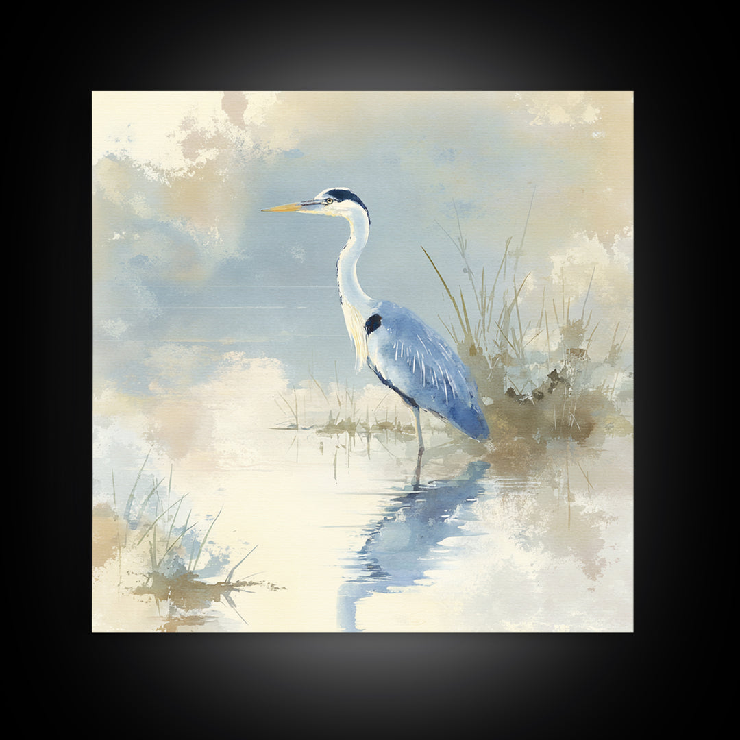 Blue Heron by Calm Marsh Water Framed Canvas Print, Dental Office Art, Tooth Art, Office Decor, Fine Art, Calm, Modern Decor, DOA-1x1-71