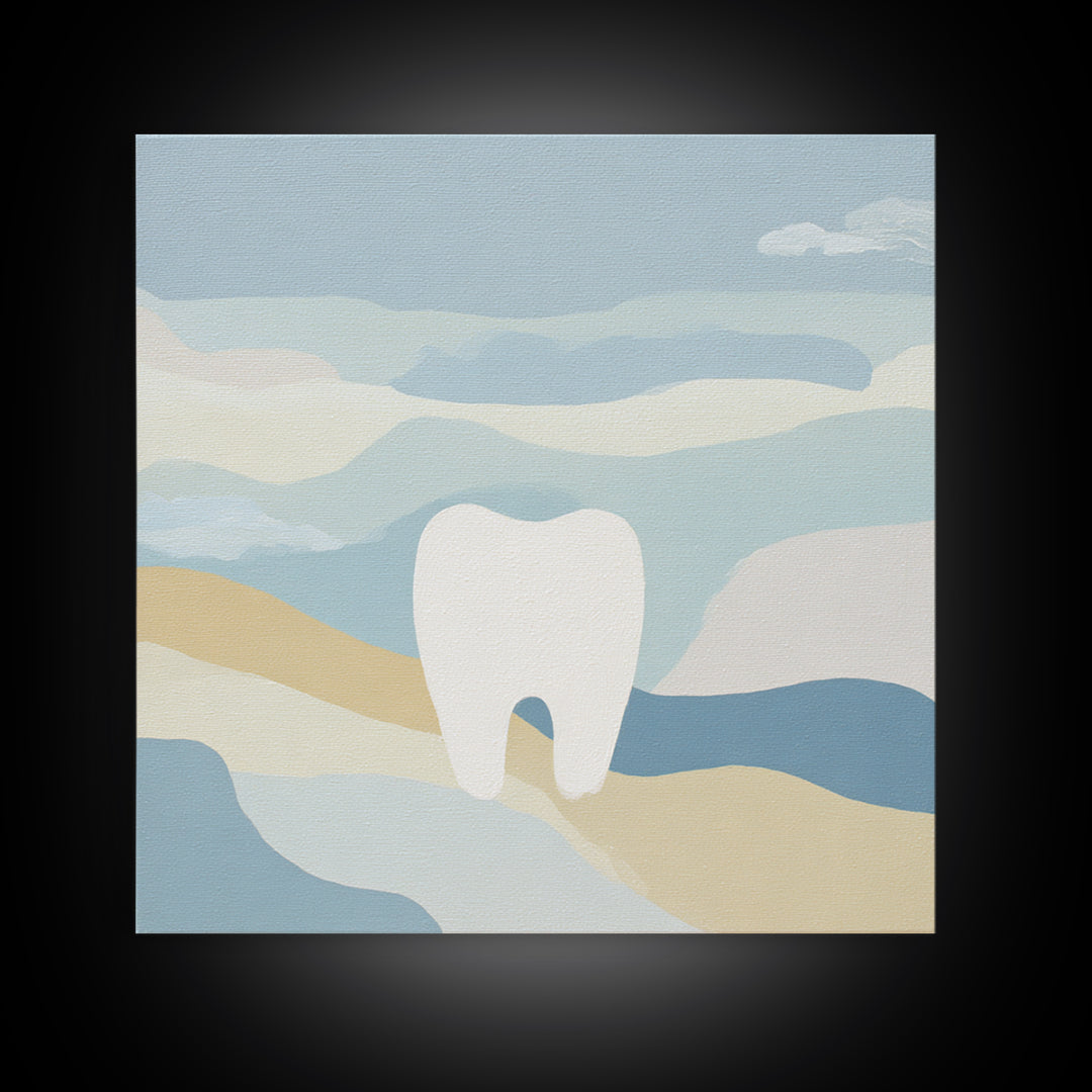Playful Tooth Shaped Character Framed Canvas Print, Dental Office Art, Dentistry Art, Office Decor, Abstract Art, Calm, DOA-1x1-78
