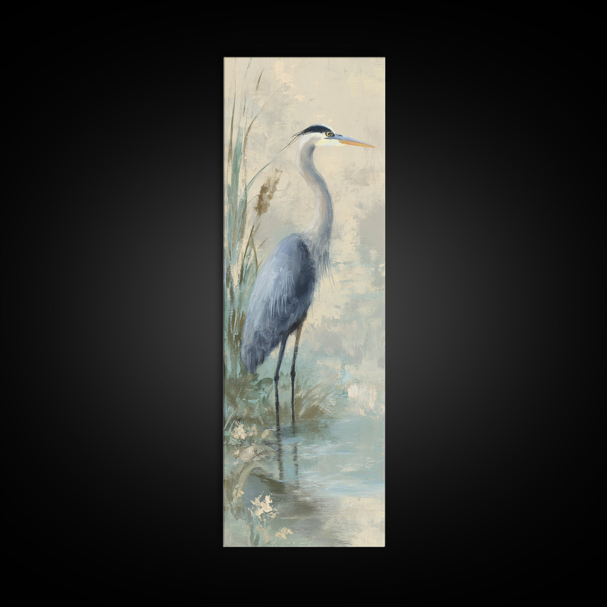 Blue Heron by Calm Marsh Water Canvas Print, Dental Office Art, Digital Print, Office Decor, Calm, Medical Office Decor, DOA-1x3-11