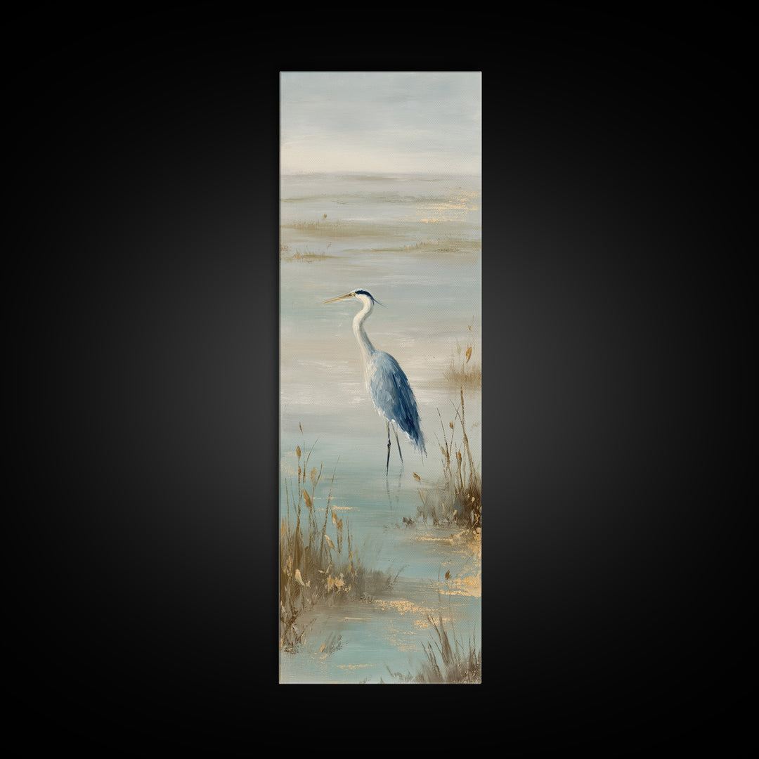 Blue Heron by Calm Marsh Water Canvas Print, Dental Office Art, Science Art, Office Decor, Fine Art, Calm, Boho Decor, DOA-1x3-35
