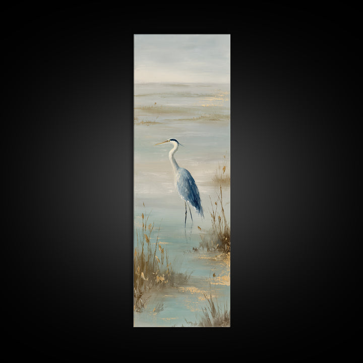 Blue Heron by Calm Marsh Water Canvas Print, Dental Office Art, Science Art, Office Decor, Fine Art, Calm, Boho Decor, DOA-1x3-35