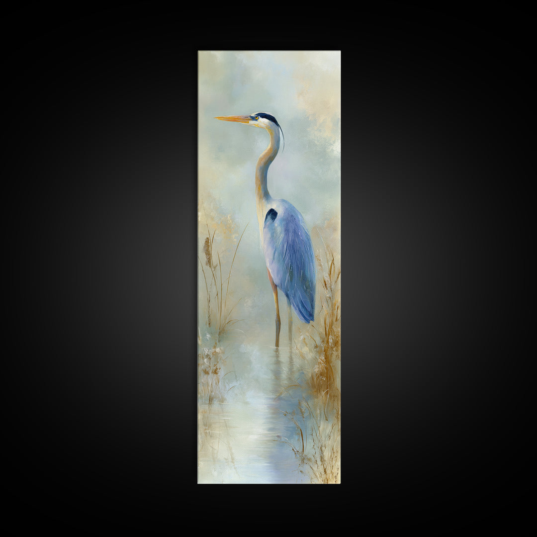 Blue Heron by Calm Marsh Water Canvas Print, Dental Office Art, Statement Artwork, Office Decor, Fine Art, Calm, DOA-1x3-59