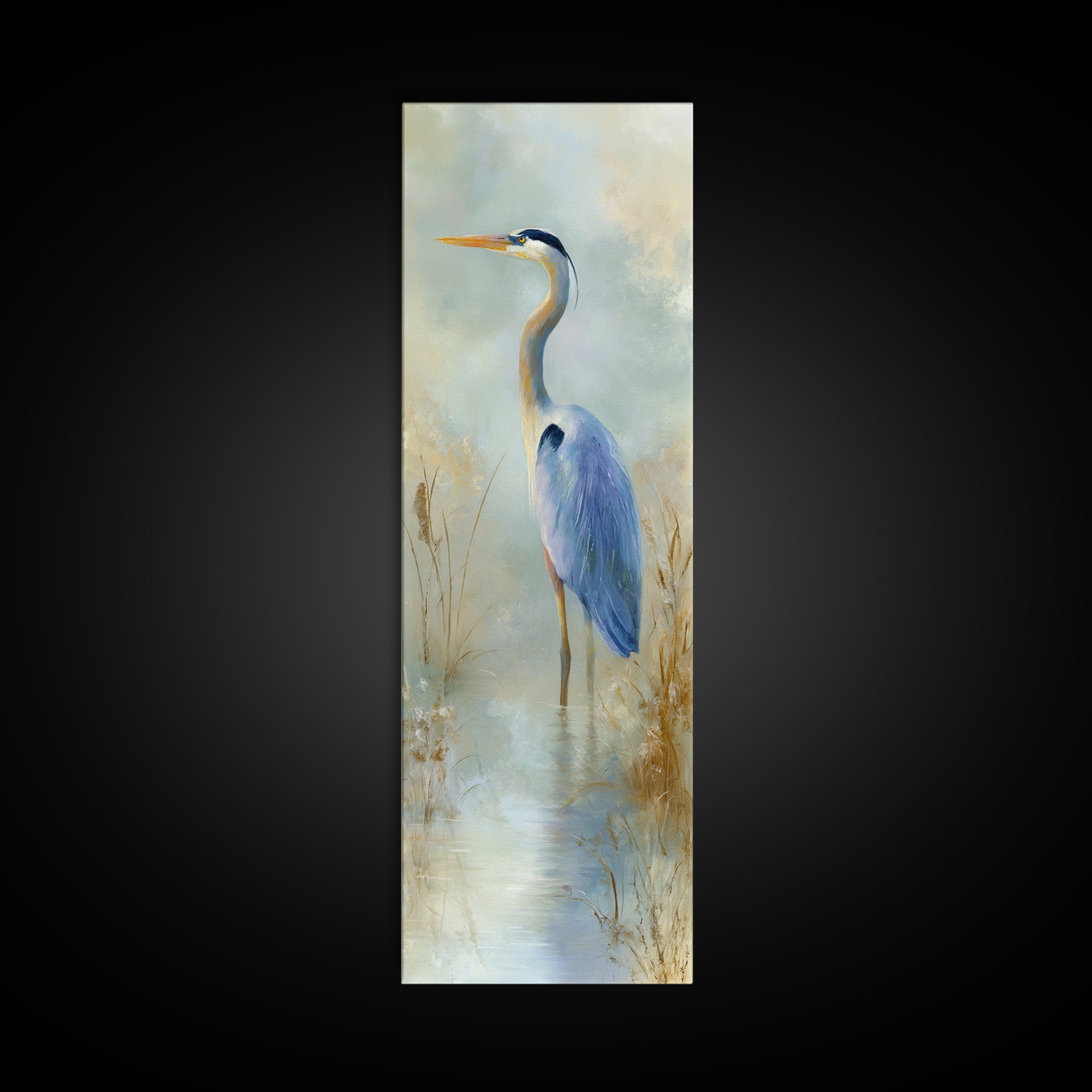 Blue Heron by Calm Marsh Water Canvas Print, Dental Office Art, Statement Artwork, Office Decor, Fine Art, Calm, DOA-1x3-59