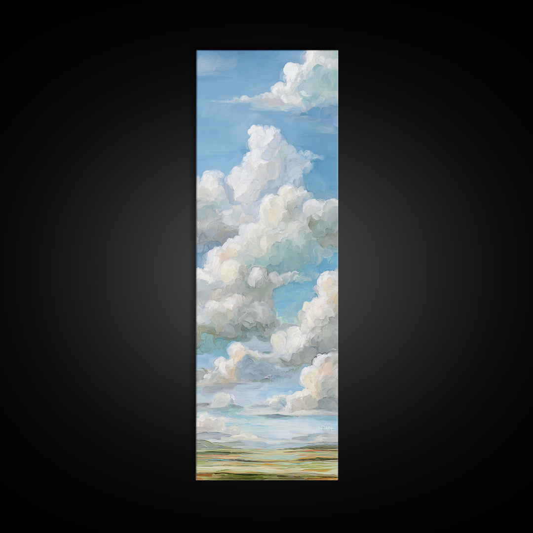 Peaceful Clouds over Open Meadow Framed Canvas Print, Dental Office Art, Dentistry Art, Office Decor, Fine Art, Calm, DOA-1x3-69