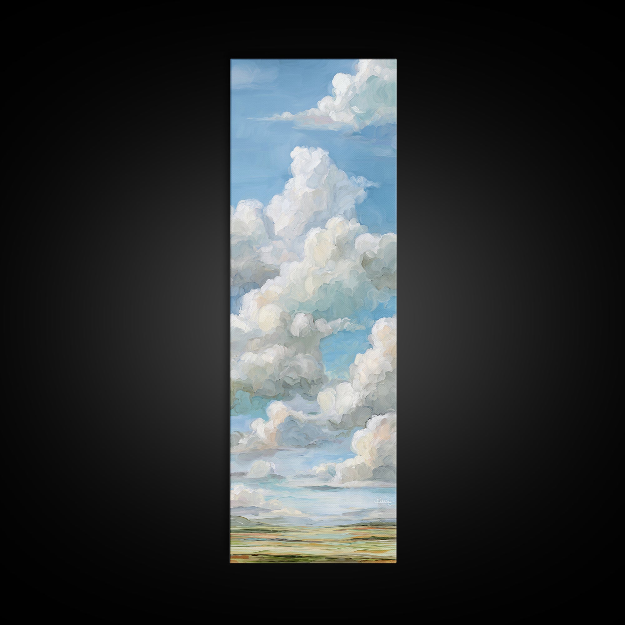 Peaceful Clouds over Open Meadow Framed Canvas Print, Dental Office Art, Dentistry Art, Office Decor, Fine Art, Calm, DOA-1x3-69