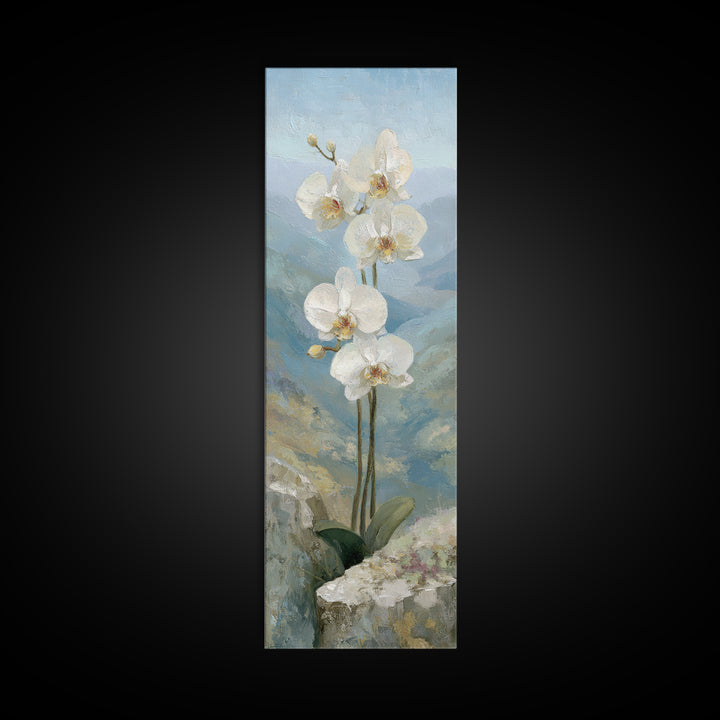 White Orchid on Stone Background Framed Canvas Print, Dental Office Art, Wall Art, Office Decor, Abstract Art, Calm, DOA-1x3-96