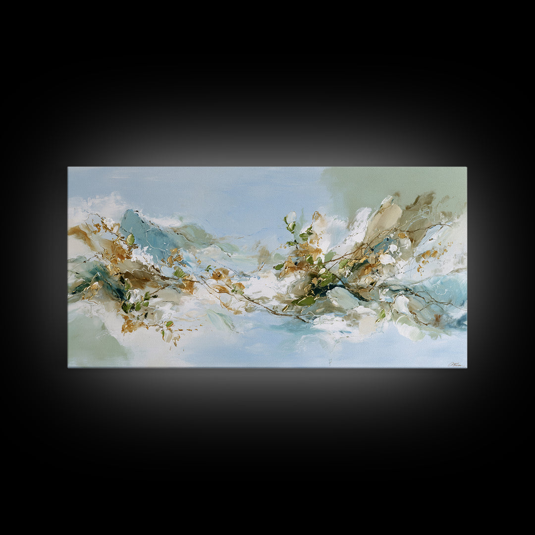 Gentle Mountain Landscape Framed Canvas Print, Dental Office Art, Room Decor, Office Decor, Oil Painting, Calm, DOA-2x1-24