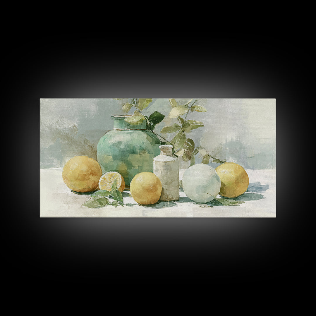 Fresh Citrus and Mint Still Life Framed Canvas Print, Dental Office Art, Medical Office Art, Office Decor, Oil Painting, Calm, DOA-2x1-27