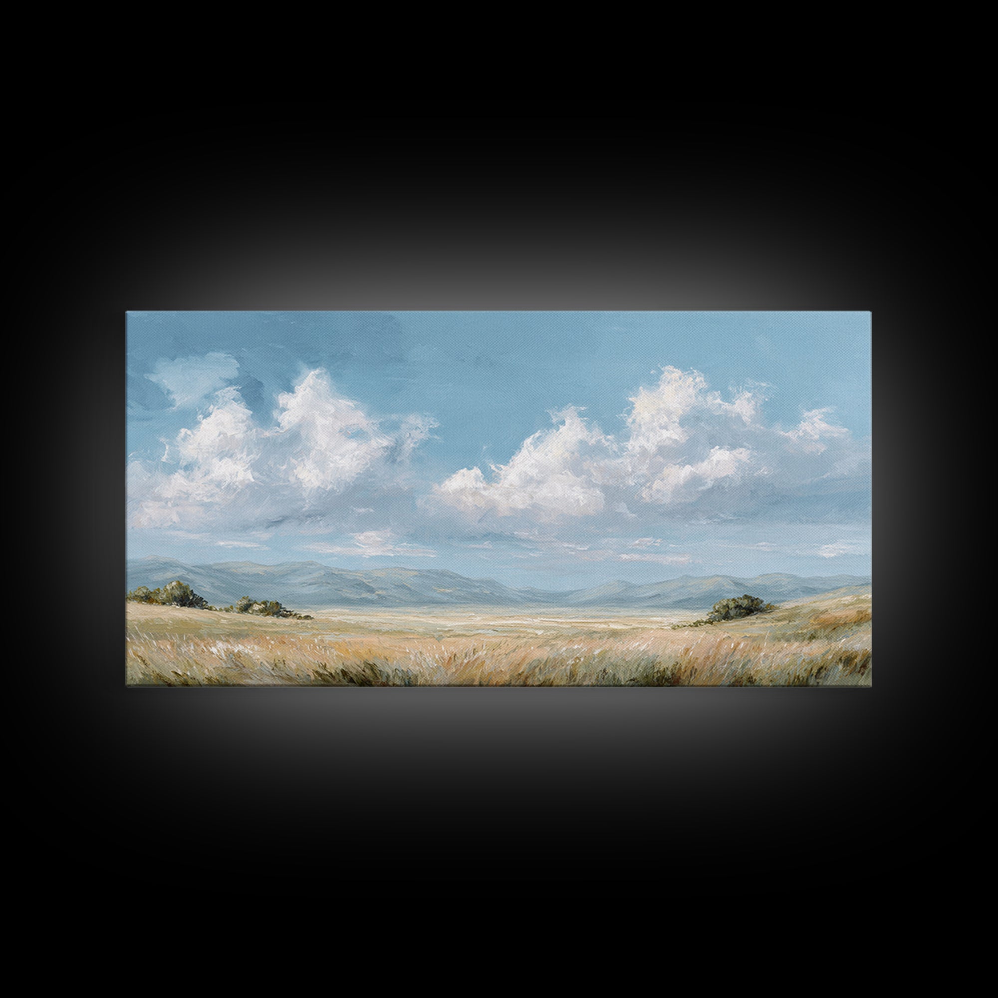 Peaceful Clouds over Open Meadow Framed Canvas Print, Dental Office Art, Modern Decor, Office Decor, Fine Art, Calm, Poster, DOA-2x1-29