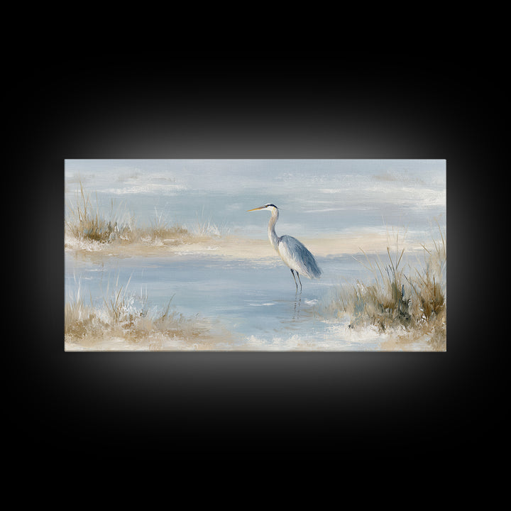 Blue Heron by Calm Marsh Water Framed Canvas Print, Dental Office Art, Contemporary Art, Office Decor, Fine Art, Calm, DOA-2x1-43