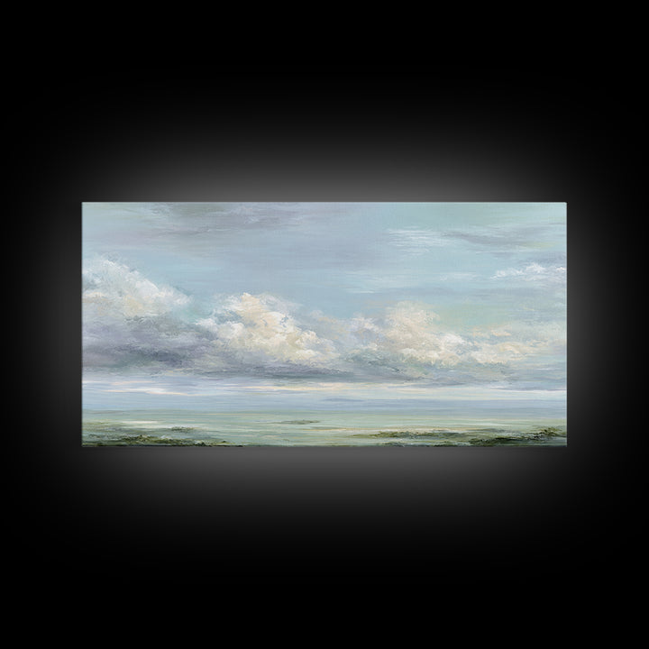 Peaceful Clouds over Open Meadow Framed Canvas Print, Dental Office Art, Modern Decor, Office Decor, Fine Art, Calm, Poster, DOA-2x1-5