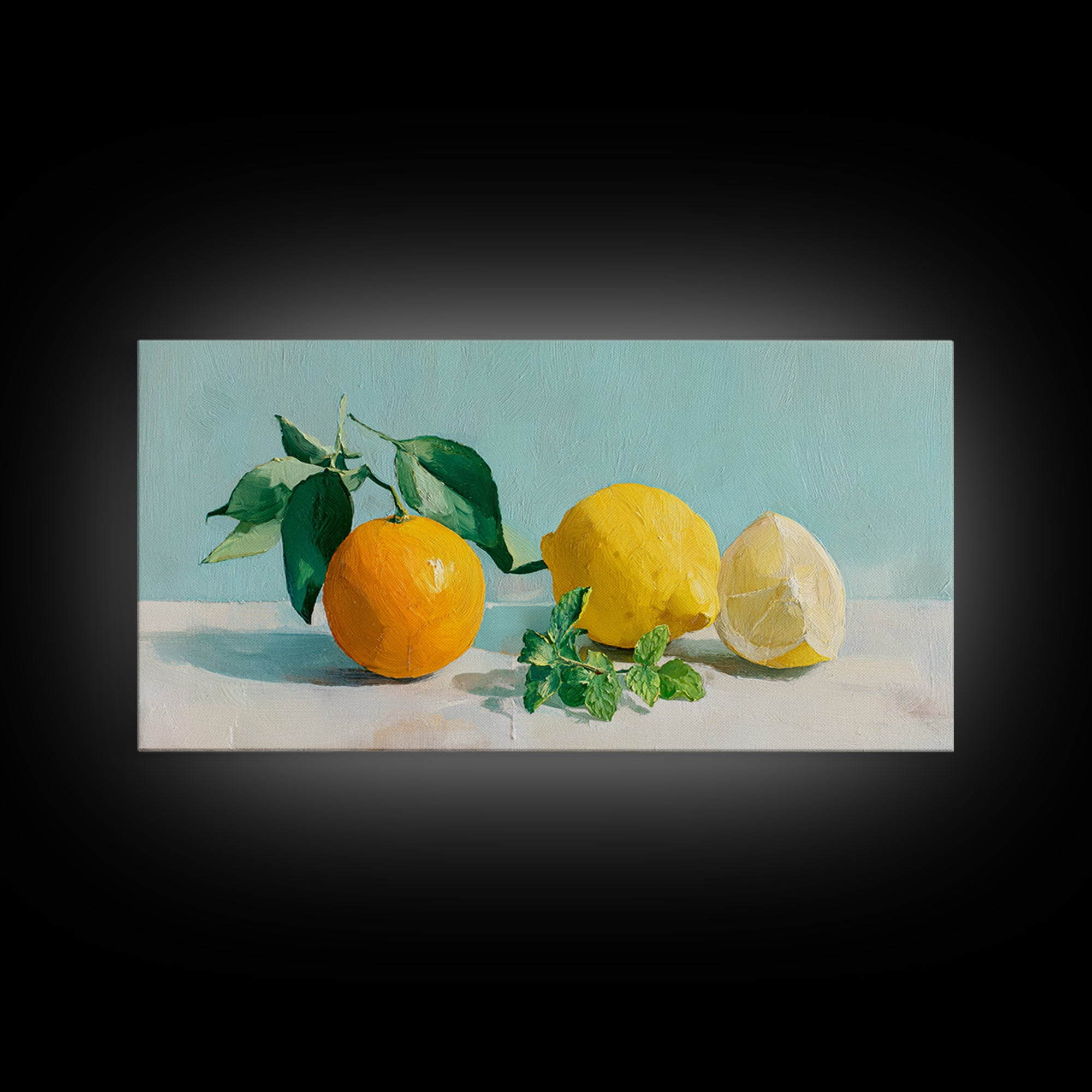 Fresh Citrus and Mint Still Life Framed Canvas Print, Dental Office Art, Unique Wall Art, Office Decor, Watercolor Art, Calm, DOA-2x1-51