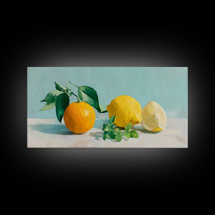 Fresh Citrus and Mint Still Life Framed Canvas Print, Dental Office Art, Unique Wall Art, Office Decor, Watercolor Art, Calm, DOA-2x1-51