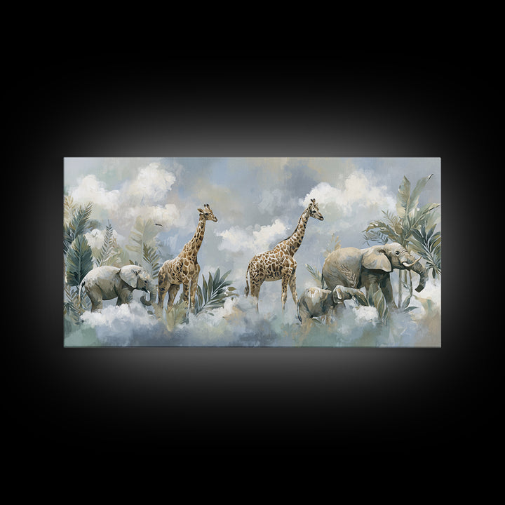 Happy Jungle Animals Canvas Print, Dental Office Art, Statement Artwork, Office Decor, Fine Art, Calm, Printable Wall Art, DOA-2x1-58