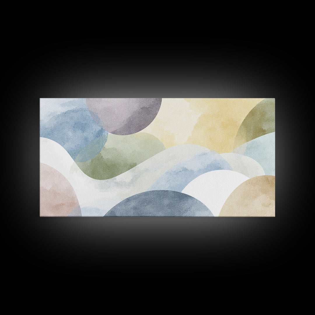 Simple Rainbow Pastel Shapes for Children Framed Canvas Print, Dental Office Art, Boho Decor, Office Decor, Fine Art, Calm, DOA-2x1-65