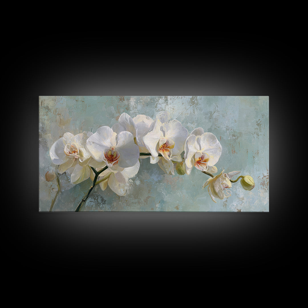 White Orchid on Stone Background Framed Canvas Print, Dental Office Art, Digital Artwork, Office Decor, Fine Art, Calm, DOA-2x1-80