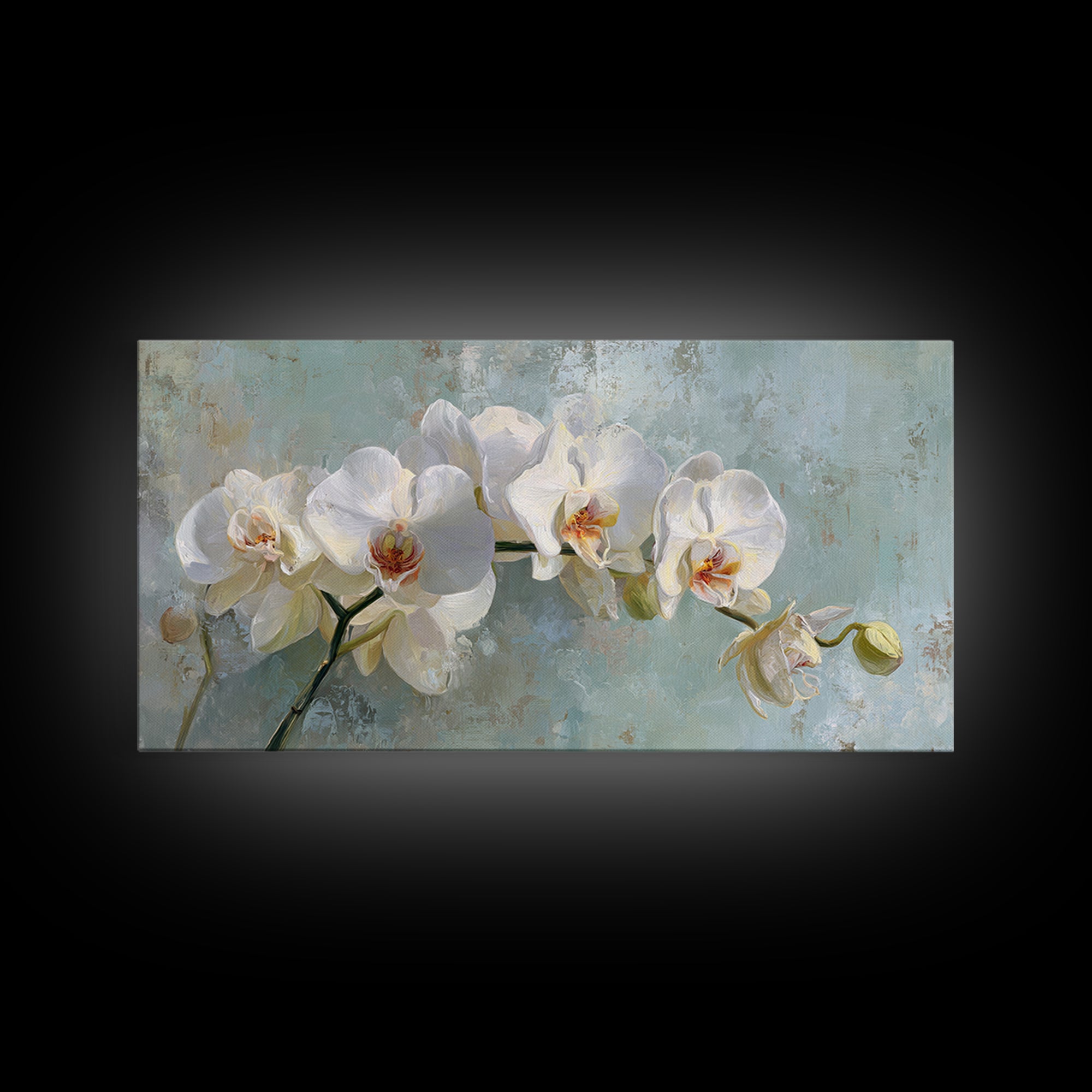 White Orchid on Stone Background Framed Canvas Print, Dental Office Art, Digital Artwork, Office Decor, Fine Art, Calm, DOA-2x1-80