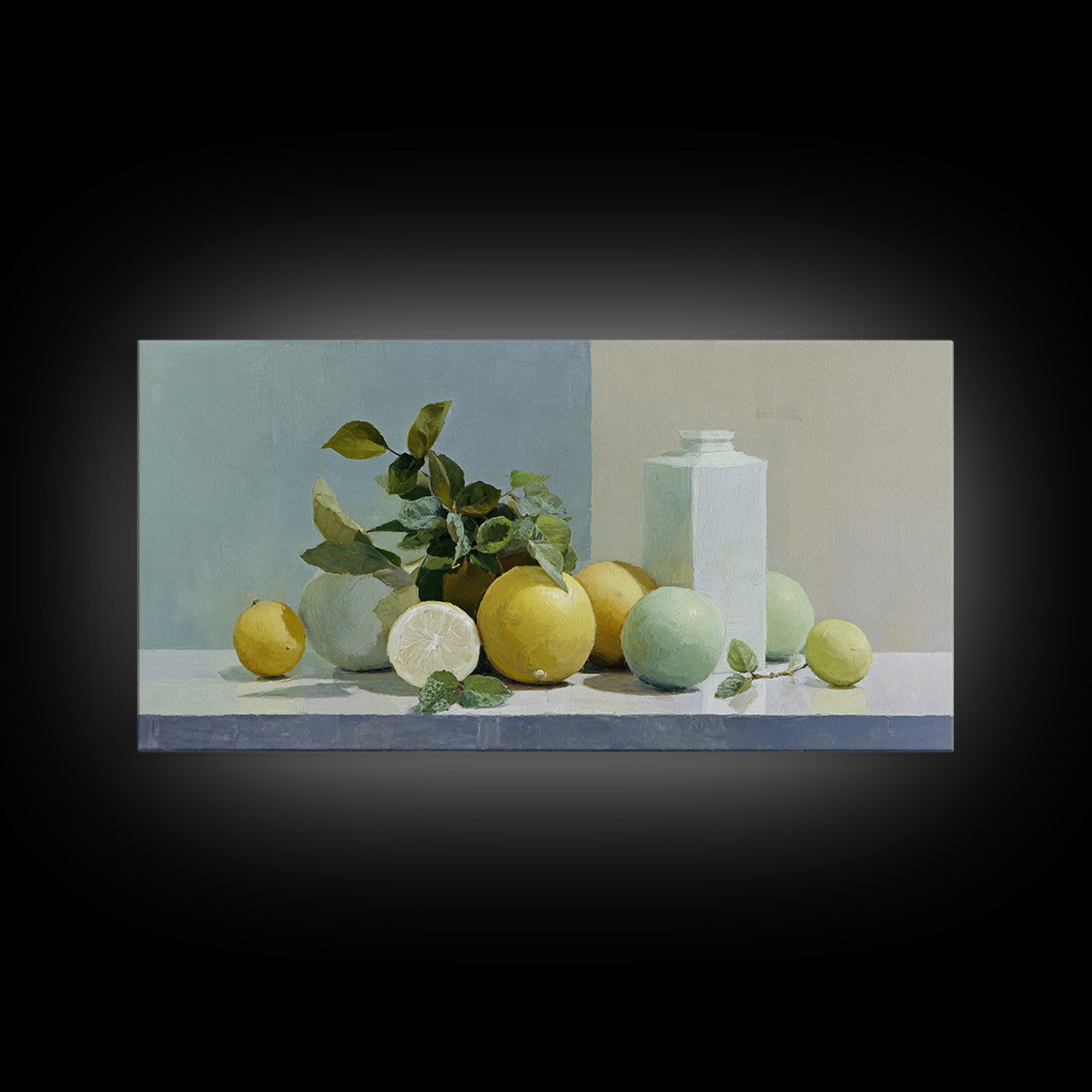 Fresh Citrus and Mint Still Life Framed Canvas Print, Dental Office Art, Unique Wall Art, Office Decor, Fine Art, Calm, DOA-2x1-99
