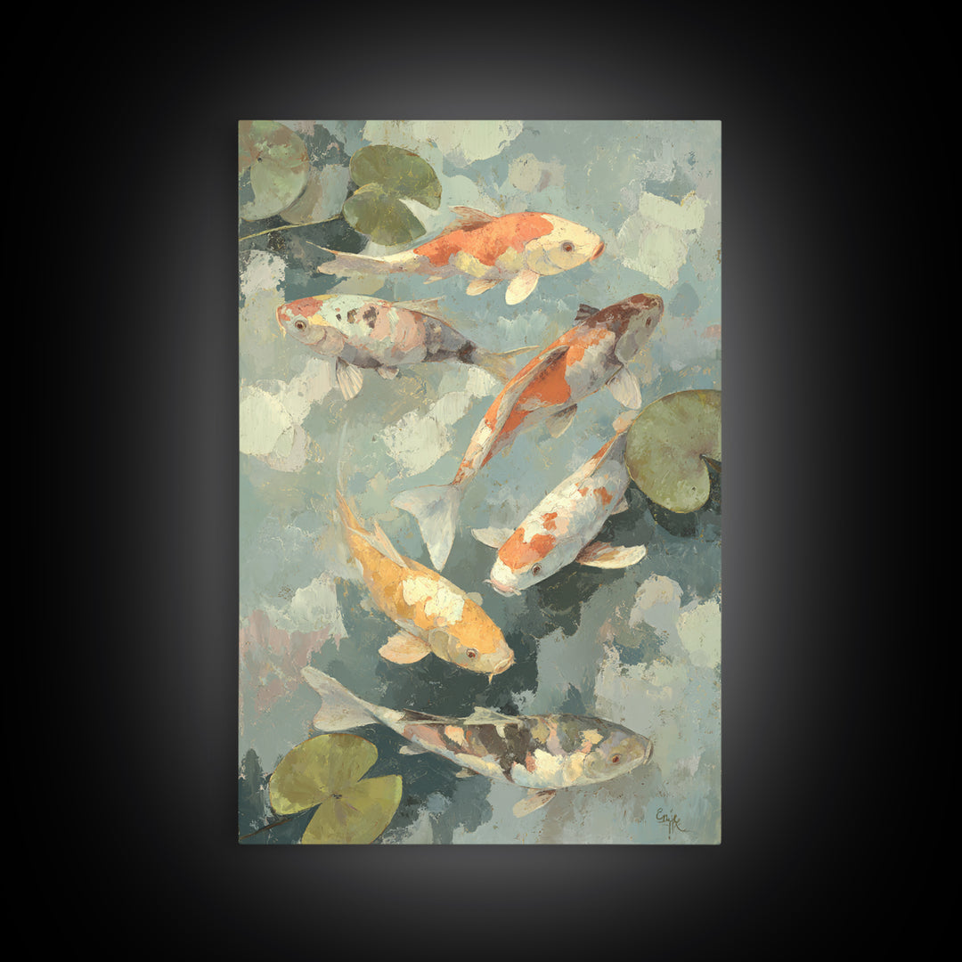 Colorful Fish Swimming Framed Canvas Print, Dental Office Art, Dental Gift, Office Decor, Abstract Art, Calm, DOA-2x3-2