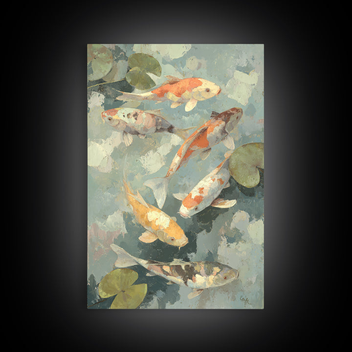 Colorful Fish Swimming Framed Canvas Print, Dental Office Art, Dental Gift, Office Decor, Abstract Art, Calm, DOA-2x3-2