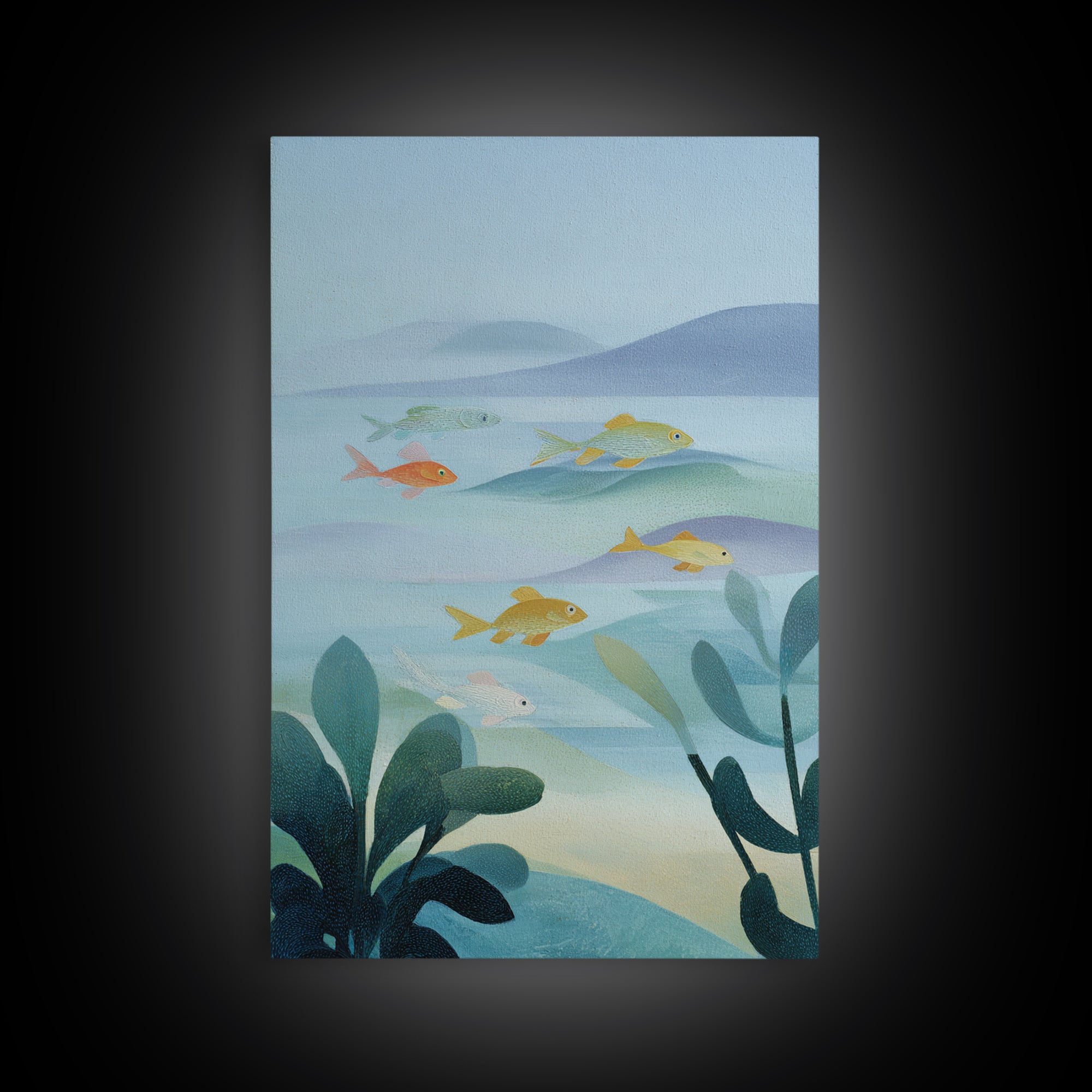 Colorful Fish Swimming Framed Canvas Print, Dental Office Art, Dental Gift, Office Decor, Abstract Art, Calm, DOA-2x3-26