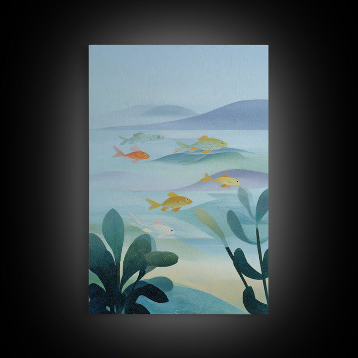 Colorful Fish Swimming Framed Canvas Print, Dental Office Art, Dental Gift, Office Decor, Abstract Art, Calm, DOA-2x3-26