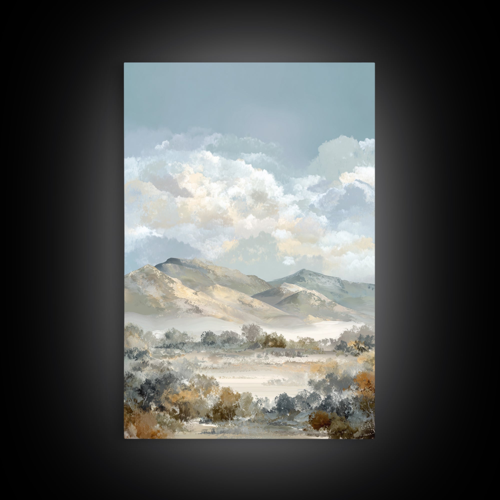 Gentle Mountain Landscape Framed Canvas Print, Dental Office Art, Office Decor, Watercolor Art, Calm, Medical Art, DOA-2x3-36
